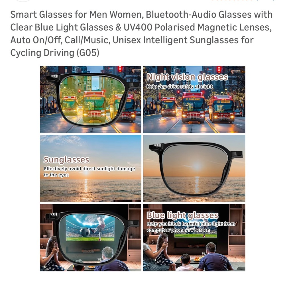 Smart Bluetooth Audio Glasses - Black - Picture 2 of 9